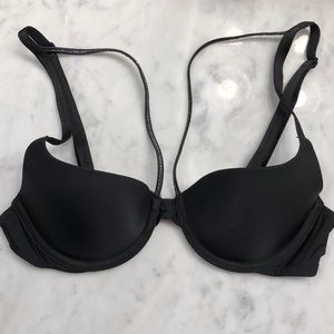 Black strappy front lined demi bra